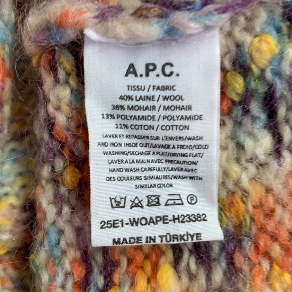 A.P.C. Size M Cream Multi Color Melange Wool Blend Crew Neck Sweater - Picture 6 of 6
